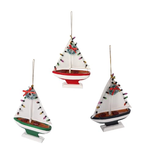NAUTIMALL Wooden Sailboat Christmas Hanging Ornament, 5 Inch Tabletop Nautical