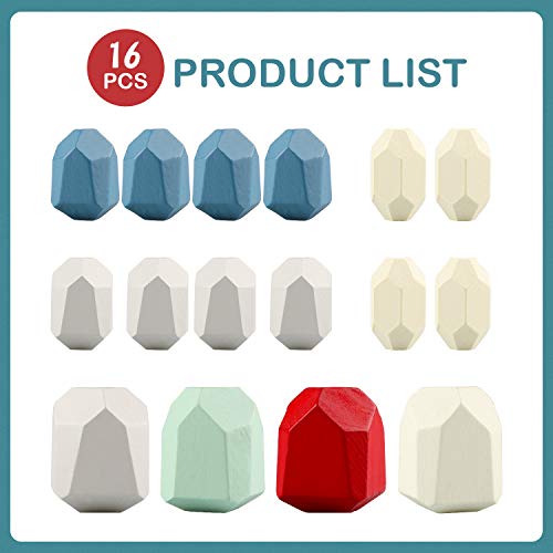 16PCS Colorful Stone Stacking Blocks for Kids Wooden Building Blocks Set for Toddlers 3+ Baby Rock Stone Sorting Blocks Game Lightweight Preschool Learning Toys for Girls Boys - Thumbnail 6