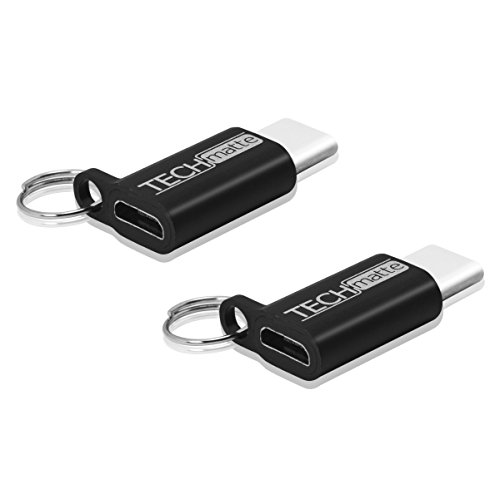 TechMatte USB-C to Micro USB Adapter Convert Connector [w/Keychain Hole] for Galaxy S9, S9 Plus, S8, S8 Plus, HTC 10, LG G5, Nexus 6P with 56K Resistor; Approved to Meet USB-C Standard (2-Pack, Black)