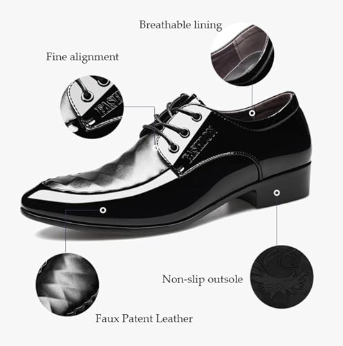 Mens Black Patent Leather Derbys Pointed Toe Lace Up Shoe for Men Business Formal Office Work Dress Shoes4