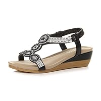 AJVANI mid wedge heel diamante t-bar elastic slingback sandals size 5 38
