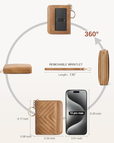 Image of BOSTANTEN Credit Card Holder Wallet RFID Blocking Leather Small Wallet for Women Zipper Keychain Wallet with Wristlet Camel