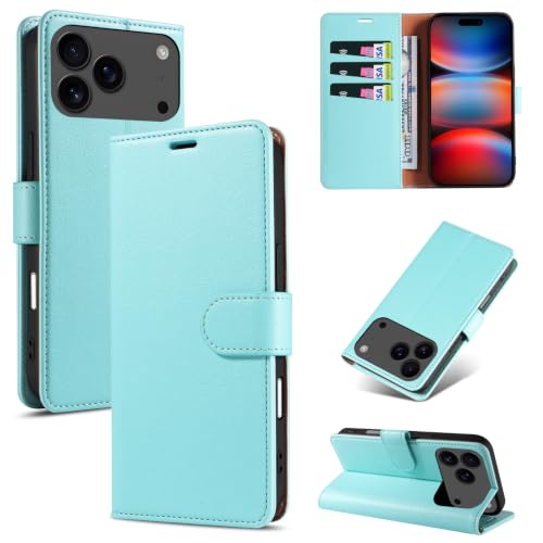RKINC Wallet Case for iPhone 17 Pro Max, 3 Card Holders, Aqua