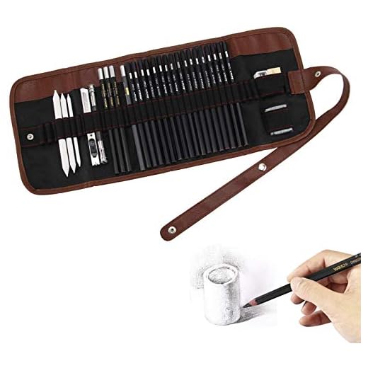 Set de Lapices de Dibujo, Lapiz Kit de Arte Material de Dibujo con Lapices Grafito e Lapices Carboncillo, Set de Artista para Bosquejo, 30 Piezas