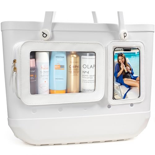 Image of LETGO Clear Insert Bag for Bogg Bag Accessories - 2 Packs Leather Zipper Insert Pouch for Bogg Tote Travel Makeup Clean Toiletry Handbag Organizer Cosmetic Divider Storage Inner Pouch (Beige)