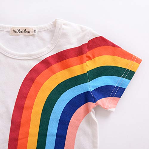 Toddler Kids Baby Boy Girl Short Sleeve Tassel Rainbow T-Shirt Striped Summer Casual Tops (White, 2T) #TOP4