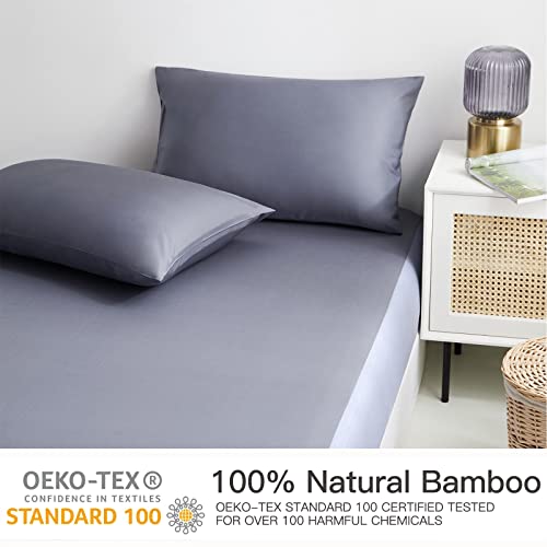 Yiyea 100% Organic Viscose Bamboo Fitted Sheet With Pillowcase, Premium 400 Thread Count Cooling Fitted Sheet Full Size, 16 Inch Deep Pocket, Silky, Soft, Breathable - Full, Grey #TOP1