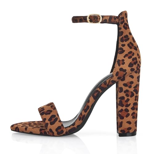 Image of GENSHUO Women's 4-inch Chunky High Heel Sandals with Ankle Strap,Party Wedding Bridal Shoes