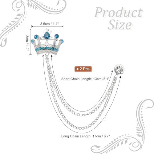 Image of PATIKIL Crown Hanging Chain Brooch Pins, Rhinestone Suit Pins Fashion Crystal Lapel Pins