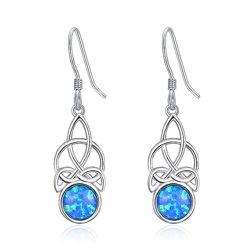 Boucles d'oreilles nœud celtique en argent sterling 925 et opale éclatante pour femme