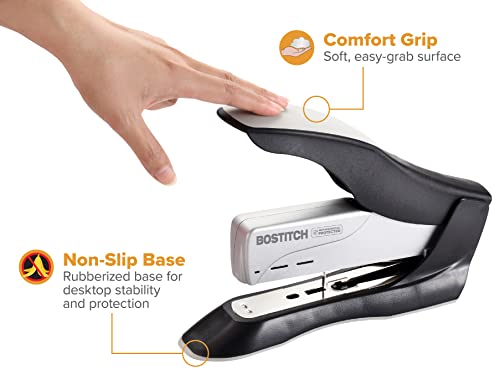 Bostitch Inhance+100 Heavy Duty Stapler - Two Fingers, No Effort, Spring Powered Stapler - 100 Sheets, Gray (1300) #TOP1