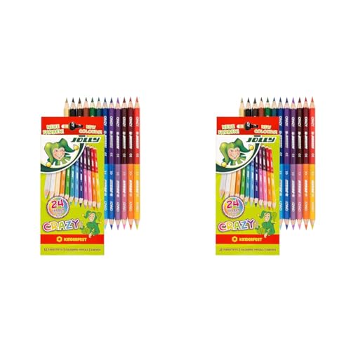 JOLLY Superstick Crazy Buntstifte Farbstifte | 24 Farben mit 12 Farbstiften | Kinderfest und Bruchsicher | Ungiftig | extra dicke Mine | 12 Stifte im Kartonetui (Packung mit 2)