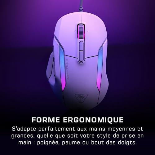 Turtle Beach Kone II - Souris Gaming RGB Ergonomique Filaire, Capteur Optique 26000 DPI, Interrupteurs Optiques 100 M de Clics, 23 Entrées Personnalisables, Molette 4D, Patins en PTFE Pur - Blanc