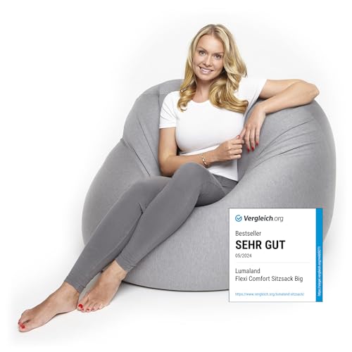 Lumaland Flexi Comfort Sitzsack Big | Flexibler Premium Bean Bag | 155 x 100 cm Sitzkissen | Ideal zum Liegen oder Sitzen | Sessel & Sofa für Kinder und Erwachsene [Hellgrau]