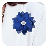 PATIKIL 3.15' Flower Brooch, Flower Pins Satin Fabric Artificial Crystal Lotus Elegant Brooches Pin Clips Large for Women Clothes Wedding Handmade Floral Banquet, Sapphire