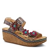 L'Artiste Women's PICKFORD Slingback Sandals – Hand-Painted Leather with Adjustable Straps and Cushioned Insole NAVY MULTI EU 35 / US 5