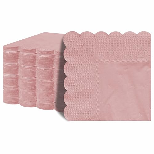 Jebblas Lot de 100 serviettes de cocktail en papier rose double épaisseur - 12,7 x 12,7 cm - Bord...