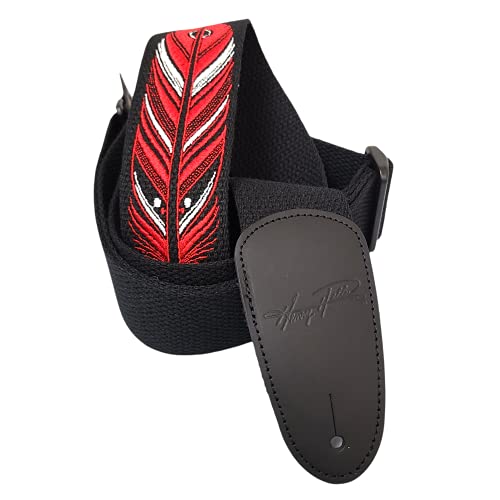 Henry Heller Guitar Strap (Hdh-01), Black - Feather Design #TOP4