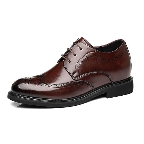 Invisible Height Increasing Leather Brogue, Leather Elevator Shoes Lace-Up Oxford Dress Shoes Height-Enhancing Wedding Fashion Shoes