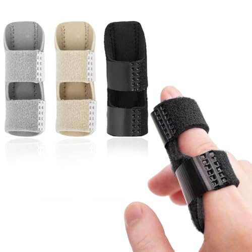 BDEPSTR 3 Ajustables Protector Dedos Mano con Banda de Aluminio Incorporada, Ferula Pulgar, para Dedos Rotos, Tensos, Artritis, Tendinitis-Negro, Beige, Gris