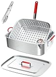 18QT Aluminum Deep Fryer Pot with Basket | Lid | 9' Fryer Tong | 6' Thermometer | Outdoor Fish Fryer Pot | Ideal for Frying Fish | French Fries | Chicken Wings