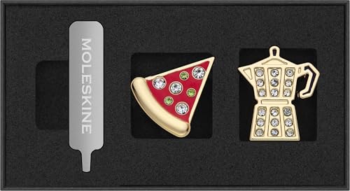 Pins Moleskine Italia moka y pizza, accesorio decorativo de cuadernos