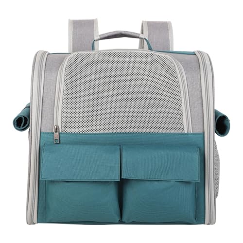 Sdvieuk ペットキャリーバッグ 猫 リュックサック ポータブル 折りたたみ 小型犬/小動物用 カーテン付き キャリーバッグ 大容量 ペットリュック アウトドアバッグ 旅行 病院 避難所 通気性 飛び出しを防ぐリード付きペットバッグ (グリーン)