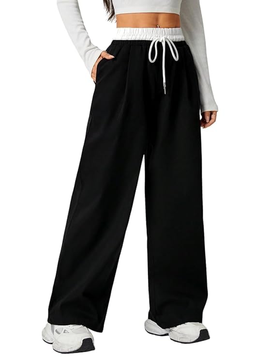 Image of You Forever Women's Wide Leg Casual Pants, High Waist Cotton Blend, Drawstring, Light Colour, Relaxed Fit