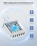 USB Ladegerät, 6-Ports Ladeadapter 33W Adapter Ladestecker mit QC 3.0 Schnellladegerät Mehrfach, USB Stecker Netzteil für iPhone 16 15 14 13 12 11 Pro Max, iPad, Handy Steckdose Charger Netzstecker