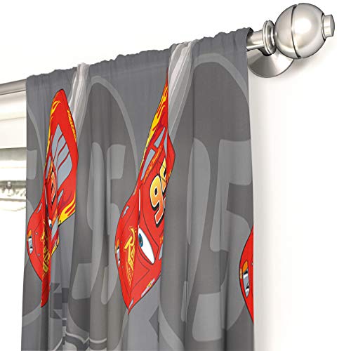 Image of Jay Franco Disney Pixar Cars Lighnting Speed 84 inch Inch Drapes - Beautiful Room Decor & Easy Set Up, Bedding Features Lightning McQueen - Curtains Include 2 Tiebacks, 4 Piece Set