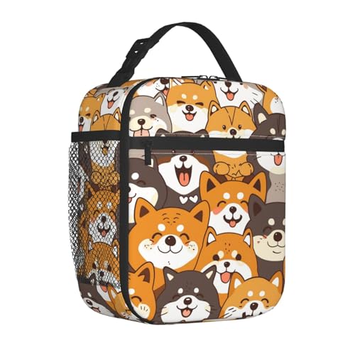 ainori Reusable Shiba Inu Lunch Box for Kids Girls Boys Women Adult, Insulated Cute Dog Faces Lunch Bag,Polyester Cooler Handbags Case for School Picnic Work Travel Beach or Hiking (Multicolor)