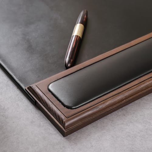 Image of Walnut & Black Leather 34 inch x 20 inch Side-Rail Desk Pad