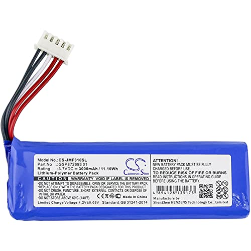 Cameron Sino Battery for JBL Flip 4, Flip 4 Special Edition PN:JBL GSP872693 01 3000mAh / 11.10Wh