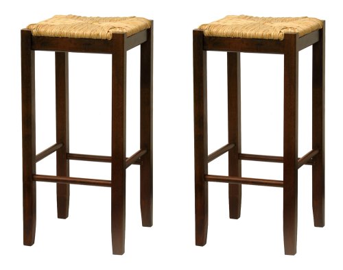 Bar Stool, 29-Inch Rush Seat Walnut Finish Set of 2