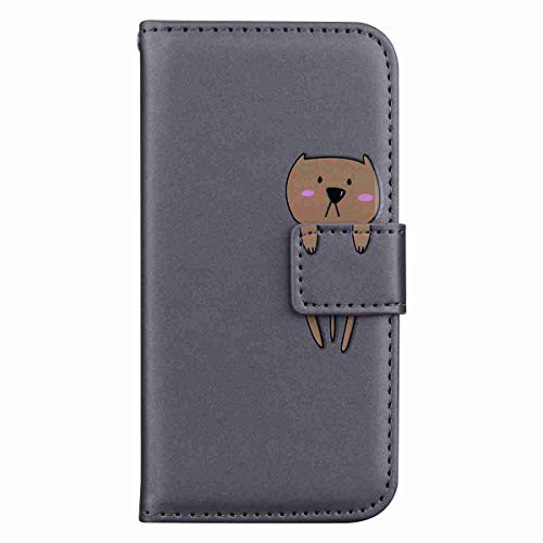 Tbrand Google Pixel 4A 4G Case Shockproof Leather Wallet Flip Folio Cartoon Animal Cute Phone Cover for Google Pixel 4A 4G with Magnetic Kickstand Card Holder Slot Silicone Case, Grey