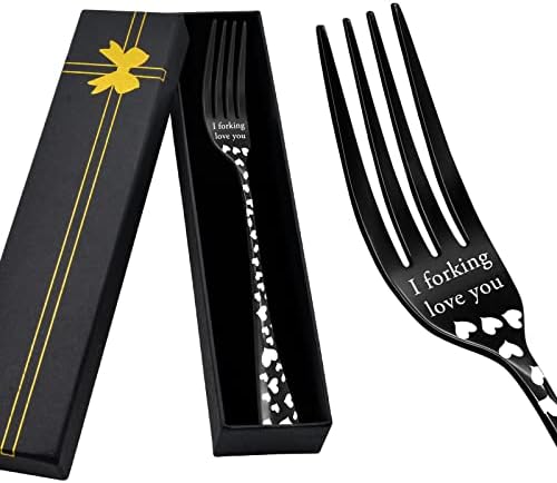 I Love You Dinner Forks Anniversary Birthday Valentines Gifts for Boyfriend Girlfriend Wife Husband, Stainless Steel Engraved Table Fork (Black)