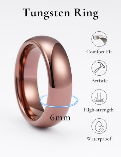 Image of King Will Men's Women's Tungsten Carbide Ring 24k Gold Plated Rose Gold Plated Domed Polished Finish Wedding Band