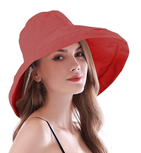 iHomey Women Wide Brim Sun Hats Foldable UPF 50+ Sun Protective Bucket Hat Red Cover