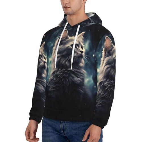 Men's Fleece Pullover Hoodie Long Sleeve Hooded A cat in a nebula Sweatshirt Casual Shirts With Pockets X-Large Black3
