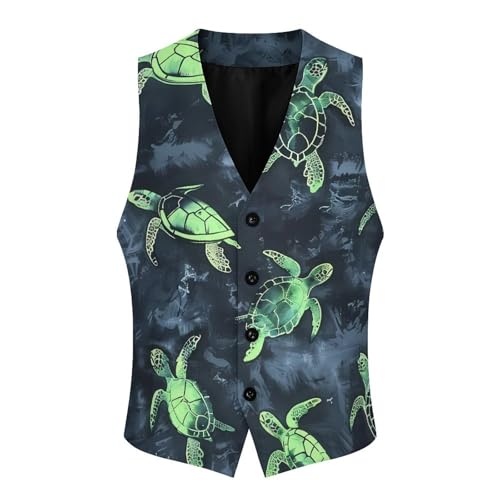 Turtles Tie Dye Pattern Suit Vest for Men Casual Business Tuxedo Slim Fit Suit Vests Lightweight Waistcoat3