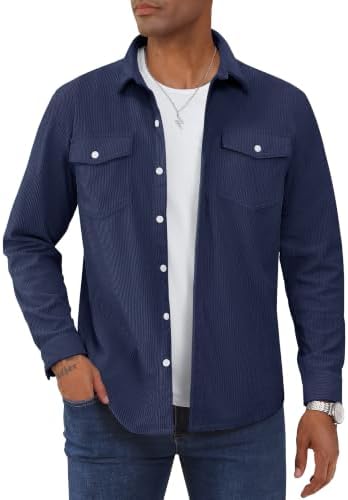 TACVASEN Hemdjacke Herren Overshirt Übergangsjacke Langarm Cordhemd | Hemd Jacke, mit Brusttaschen, Regular Fit,Freizeitjacke