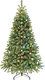 Dual Color Switch&Timer 6.5 Ft Prelit Artificial Full Christmas Tree Douglas Fir, 300 Warm White&Colored Light 8 Modes, 1064 Classic Branch Tips, Fire-Resistant, UL Plug Metal Stand Hinged Xmas Decor