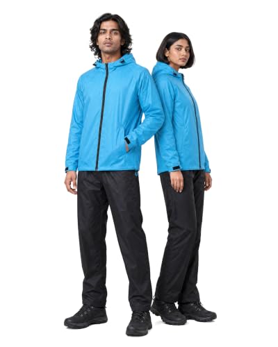 Image of Destinio Rain Coat for Men Waterproof with Hood, Thick Polyester, Leak Proof, Premium Zipper, Raincoat for Bike Riding, Double Layer Rain Suit for Riders, Rainwear Set