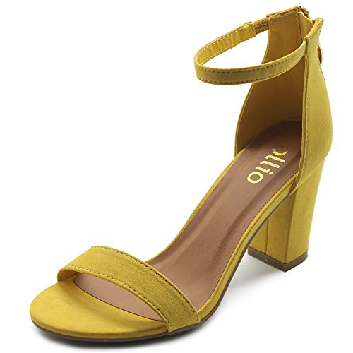 Ollio Women's Shoes Faux Suede Ankle Strap Zip Up Closure Chunky Heel Sandals H97 (6.5 B(M) Us, Yellow) #TOP29