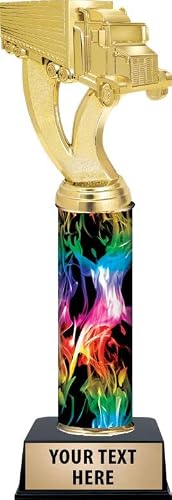 Customized Rainbow Inferno Truck Trailer Trophy, 11" Truck Trailer Trophy Award, Personalize Now