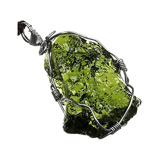 [WXZEAR] モルダバイト石、本物の生モルダバイト レザーロープネックレスと10-20 gの天然チェコの緑の隕石ペンダント モルダバイトクリスタルジュエリー、レディースジュエリー (Size : 5-10g)