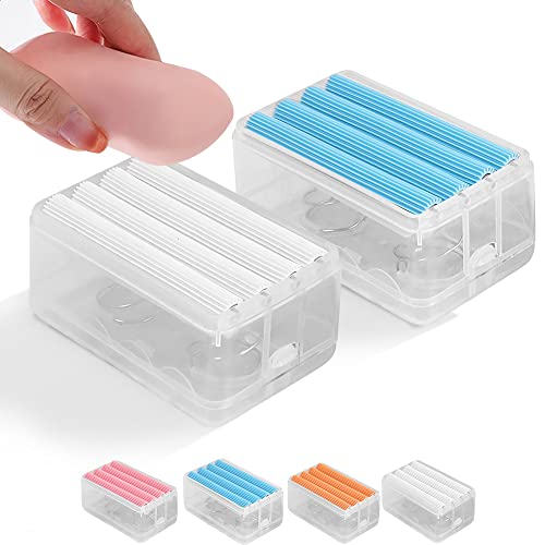 2 Cajas de jabón multifunción, Rollo de Limpieza de Espuma, Jabonera para Baño Ducha Detergente de Ropa, Resistente al Polvo,Mantener el jabón seco y Limpio(Azul + Gris) Cover