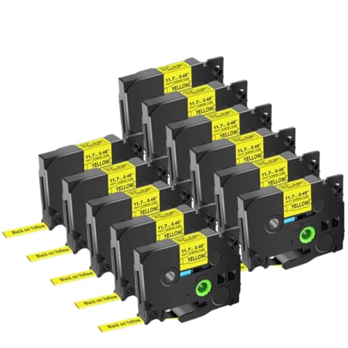 �M���k�`���[�u���x���e�[�v 11PK 11.7mm HSe-231 HSe221 HS-641 211 PT-D400 E300 �ƌ݊�������(Black on yellow)