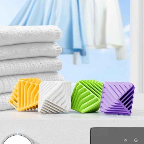 Non-Tangling Laundry Balls for Washing Machines, Soft TPR Material, 4 Pack, Multi-Color (Purple, Green, Yellow, White)