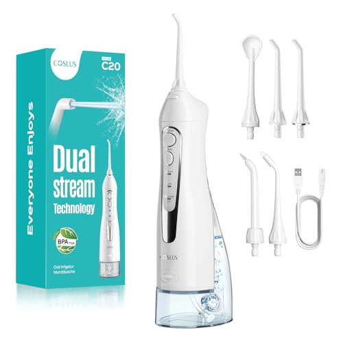 COSLUS Water Dental Flosser Teeth Pick: 2026 Upgraded Portable Cordless Oral Irrigator 300ML Rechargeable Travel Irrigation Cleaner IPX7 Waterproof Flossing Machine for Teeth Cleaning